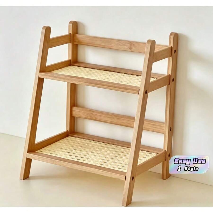 1 Estante de almacenamiento de escritorio de doble capa de bambú, estante vertical, estante de almacenamiento multifuncional para encimera, estante de especias de cocina de gran capacidad, estante de almacenamiento para tazas de té, tazas de agua, tazas de café, aperitivos, estante de almacenamiento de escritorio, - Multicolor - Ver 1