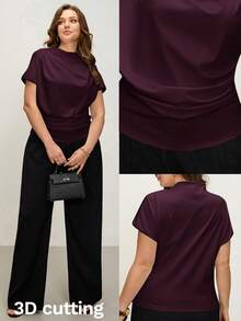 Comfylo 3D Cut Pleated Slim Fit Plus Size Top - Coffee Brown - View 1