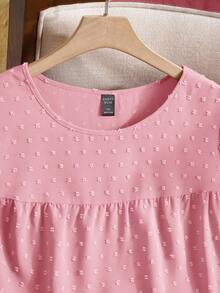 Rusticease Camisa holgada de manga corta con volantes y cuello redondo de unicolor para mujer talla grande, estilo bohemio para mujer/verano - Rosa Pálido - Ver 6