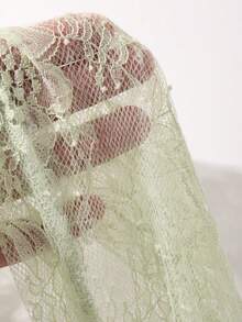 DAZY V-Neck Lace Blouse With Puff Sleeves, Cinched Waist And Long Sleeves - Green - View 8