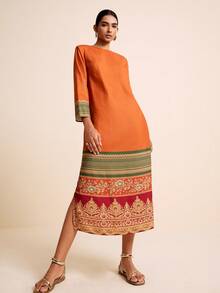 LOTSLUV Vestido ajustado de manga larga con estampado naranja para mujer, primavera/verano, vacaciones - Multicolor - Ver 5