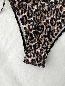 Swim Vcay Conjunto de traje de baño para mujer de verano y playa con top de bikini de tirantes desmontables con estampado de leopardo y braguita de triángulo fruncida con cordón - Multicolor - Ver 8