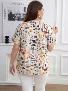 Reflora Plus Size Printed Tie-Front Summer Shirt - Multicolor - View 3