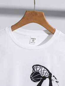 SHEIN Tween Boy Casual Minimalist, Fashion Classic, Y2K, Style, Sporty Short Sleeve Crew Neck T-Shirt, Suitable For Spring/Summer - White - View 6