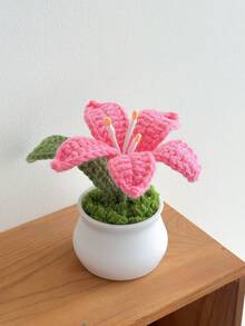 1pc Mini Cute Lily Flower Pot Knitted Plant Desktop Decoration Wedding Guest Gift Mother's Day Gift For Favorite Mom Room Decor Home Decor Ornaments Home Miniature Things - Multicolor - View 14