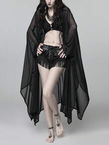 ROMWE Goth Blusa de manga de murciélago transparente de estilo gótico para vacaciones de primavera/verano en la playa - Negro - Ver 7