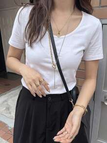 Livesso Women Summer Casual Basic Slightly Loose T-Shirt, Teacher - White - View 10