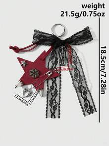 ROMWE Goth 1個Y2K龐克哥德風黑紅皮革鉚釘星星愛心十字針頭骷髏棺材蕾絲蝴蝶結DIY鑰匙圈包包吊飾，女款日常配戴節日禮物 - 黑紅色-63 - 查看 3