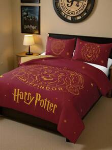 HARRY POTTER X SHEIN 三件套可爱卡通印花被套，光滑面料，柔软保暖，红色被套，多种尺寸可选，适用于单人床/双人床/大号床/特大号床 - 紅色 - 查看 2
