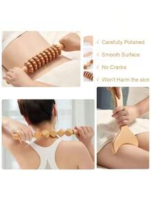 6PCS Wooden Roller Massager Set Manual Wood Massage Tool Kit For Body Back Leg Relaxation Home Travel Spa Essential Self Massage Tools Gift For Women Men Birthday Christmas - Yellow - View 4