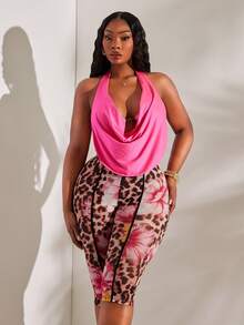 Radiana Plus Size Women's Hot Pink Halter Backless Tank Top Leggings 2 Pieces Capris Set Summer 70's Sexy Night Out Going Out Vacation Concert Vacation - Pink - View 1