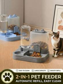 PETSIN 1 ensemble bol à eau et à nourriture pour chat, séparation du sec et du mouillé, matériau en plastique durable, station d'alimentation et d'abreuvement pour animaux de compagnie, facile à nettoyer, convient à divers animaux de compagnie pour se réhydrater et avoir une alimentation saine. - Réservoir d'eau 400ML-baril de grain 700ML - Voir 1