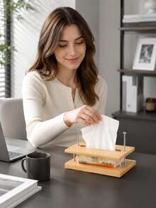 Cirelle Mid-Century Suspended Wooden Tissue Box, Japanese-Style Solid Wood Napkin Holder, Creative Desktop Tissue Dispenser, 3 Colors Available Cherry Wood/Bamboo Natural/Bamboo Walnut, Smooth Polished Napkin Organizer For Restaurant, Office, Home, Kitchen - Multicolor - View 9