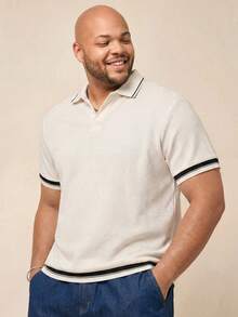 Athstrex Plus Size Casual Daily Knitted Polo Shirt, Suitable For Summer - Beige - View 3