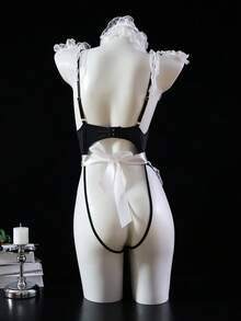 Dansine Pure And Innocent Maid One-Piece Crotchless Apron Seductive Lingerie Set, No-Need-To-Remove Sleepwear. - Black - View 2