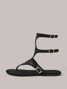 Styleloop Sandal Datar Wanita, Gaya Bohemian, Liburan Pantai, Gaya Barat, Pakaian Musim Panas, Perlengkapan Perjalanan - Hitam - View 9