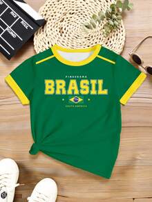Kaos Lengan Pendek Kasual Dasar Motif Bintang Lima Huruf Lengkung Brasil Minimalis Premium Kreatif Personalisasi untuk Anak Perempuan Musim Semi Musim Panas Musim Gugur, Cocok untuk Gaya Musim Panas dan Gugur. - MultiWarna - View 4