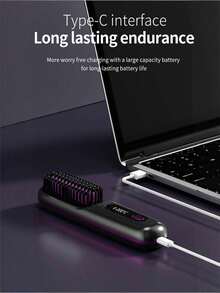 Teckwe Wireless Straightening Comb With LCD Display, Temperature Adjustment, Portable Small Sliding Comb, Female Negative Ion Hair Straightener Brush, Barbecue, Ceramic Coating, Equipped With A Tandem Dual-Cell Battery,2000mAh + 2000mAh - Multicolor - View 6