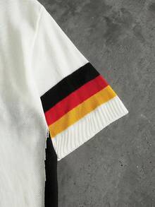 ROMWE MEN Men's World Cup Football Germany Hollow Knit Loose Short Sleeve T-Shirt - White - View 4