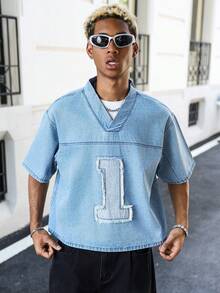 GALLERY FADE Casual Loose Fit American Brand Embroidered Denim Shirt - Light Wash - View 5