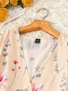 SHEIN Clasi Đầm hè cỡ lớn tay ngắn nhún bèo thắt eo in hoa thanh lịch - Nhiều màu - Xem 3