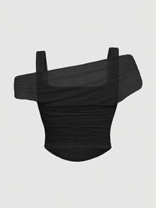 SHEIN MOD Top sin hombros transparente negro, de verano - Negro - Ver 5