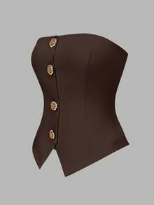 Franclia Women's Exquisite Metal Flower Buckle Business Versatile Strapless Top For Banquet - Coffee Brown - View 4