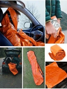3Pcs Emergency Sleeping Bag Set With Whistle & Storage Bag. Polyester Thermal Blanket, Lightweight & Portable. Ideal For Camping, Hiking, Backpacking And Disaster Situations Like Earthquakes, Hurricanes To Keep Warm. - Orange Emergency Sleeping Bag - View 7