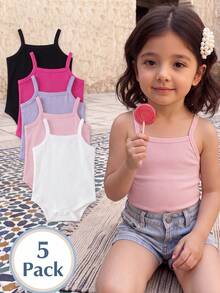 SHEIN Playful Pals 5件套女婴幼儿0-3岁休闲百搭纯色罗纹针织连体衣套装 - 彩色 - 查看 2