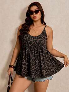 SHEIN Essnce 夏季加大码豹纹印花休闲无袖背心 - 彩色 - 查看 6