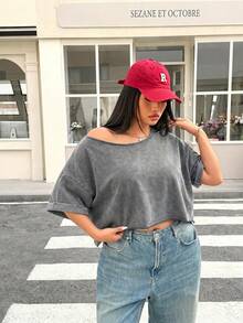 Muchica 大码女式夏季休闲度假日常通勤扎染蝙蝠袖宽松T恤 - 淺灰色 - 查看 3