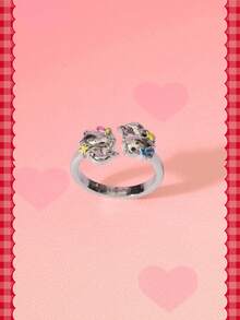 HELLO KITTY AND FRIENDS | SHEIN A New Creative Cartoon Cute Cat Ring, IP Joint Design, Cute Personalized, Simple And Generous, Suitable For All Kinds Of Parties, Concerts, Festivals, Exquisite Gifts - Platinum - View 3