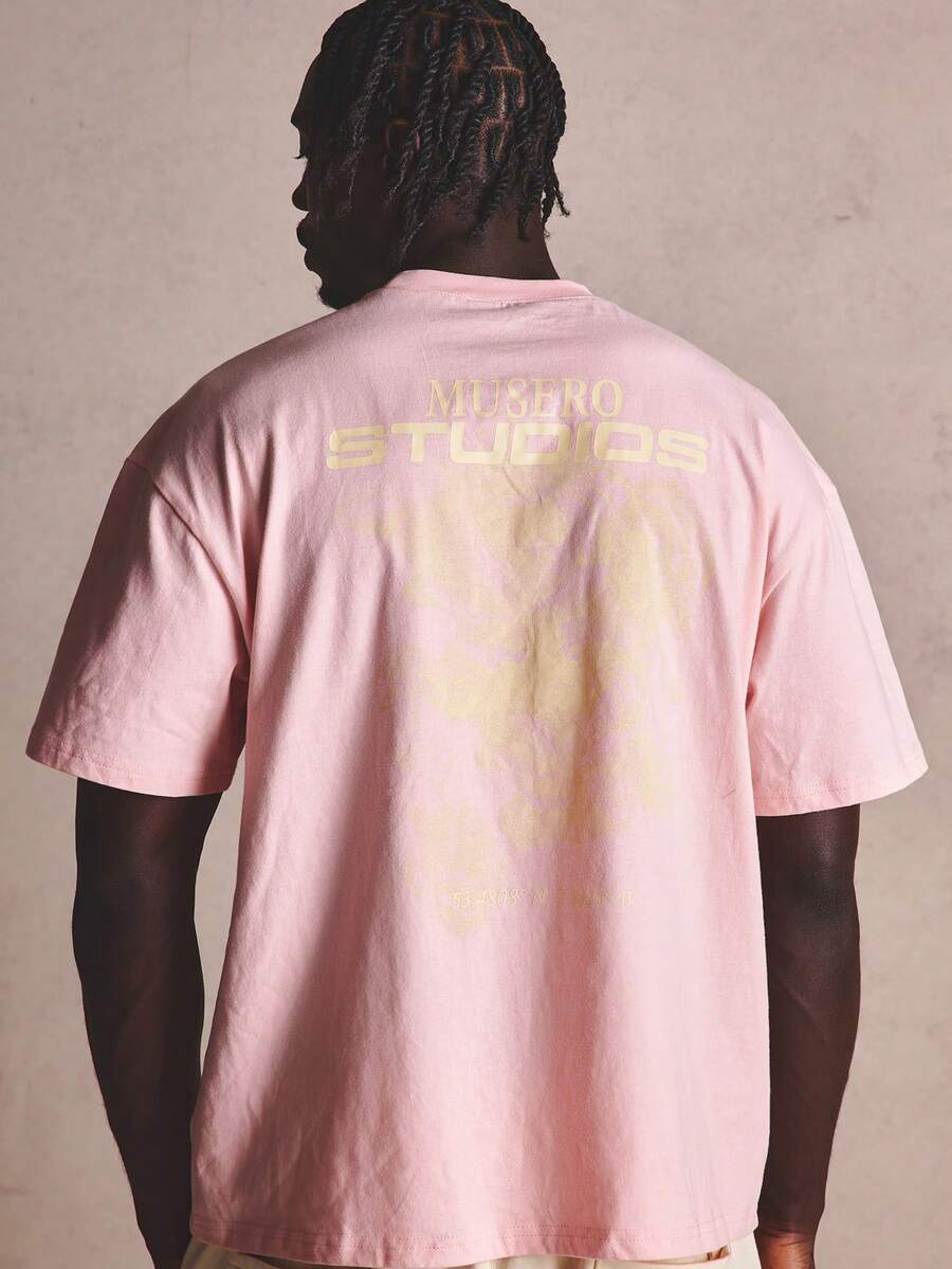 Oversized "Musero Studios" Graphic Print T-Shirt Spring Summer Vacation Easter - Hot Pink - View 1