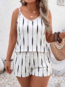 Ladies' Hot Selling And Popular Striped Leisure Vacation Two Pieces Set - Multicolor - View 4