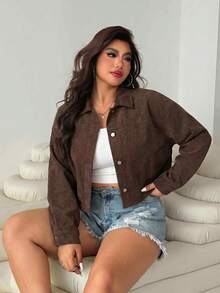 SHEIN EZwear 女款大尺碼巧克力棕色夾克 - 巧克力棕 - 查看 4