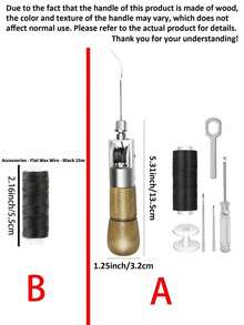 Professional Leather Sewing Awl Set, Fast SewingMachine Tool, Suitable For DIY Handmade Repair, 1 SetWith Needle - This Item Has AB 2 Set Options - A: 1 SetOf Hand Sewing Tool, B: Separate Flat Waxed Thread25m/1 Roll - multicolor - View 6