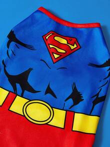 SUPERMAN X SHEIN 1 Buah Rompi Hewan Peliharaan Bermotif Kartun, Pakaian Kucing, Pakaian Anjing, Ukuran XXS-XXXXL, Ekstra Kecil, Ekstra Besar, Abs, Keren. - Merah + biru safir - View 2