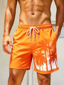 Surfspeed Men's Drawstring Waist Coconut Tree Print Casual Beach Shorts Holiday / Vacation / Beach / Hawaii / Tropical / Swim /  Bathing - Orange - View 2