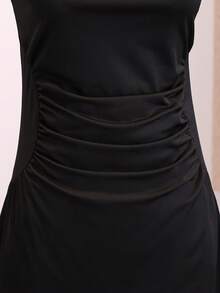 Vestido formal negro para adolescentes, vestido ajustado con tirantes finos y cuello cuadrado, tela ligera y suave, adecuado para vacaciones, graduación, regreso a la escuela, temporada de bodas, eventos formales y fiestas - Negro - Ver 4
