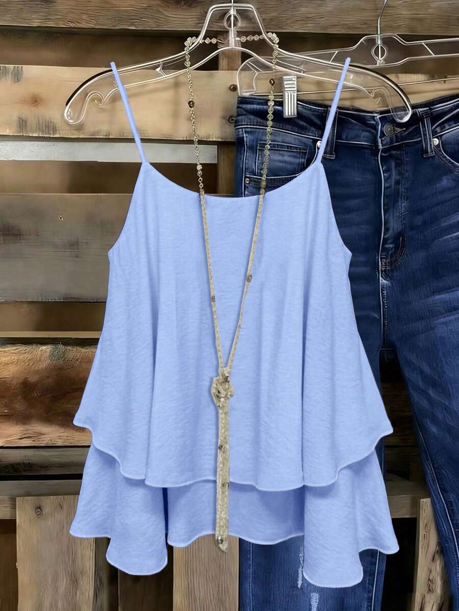 EMERY ROSE Plus-Size Woven Sexy Vacation Casual Summer Halter Tops And Vests - Blue - View 1