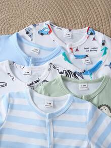 Random 1sets Newborn 0-12 Months Jumpsuit Forest Style Cute Ditsy Floral With Chain Craft Contrast Color Fresh Style Long Sleeve Footed Open Crotch - Multicolor - View 5