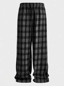 Athstrex Plus Size Men's Casual Plaid Woven Loose Fit Pants, School, Fall - Black and White - View 2