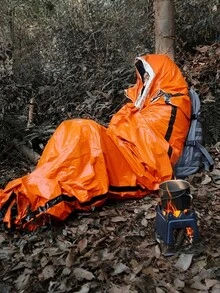 3Pcs Emergency Sleeping Bag Set With Whistle & Storage Bag. Polyester Thermal Blanket, Lightweight & Portable. Ideal For Camping, Hiking, Backpacking And Disaster Situations Like Earthquakes, Hurricanes To Keep Warm. - Orange Emergency Sleeping Bag - View 2