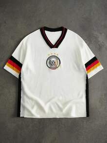 ROMWE MEN Men's World Cup Football Germany Hollow Knit Loose Short Sleeve T-Shirt - White - View 5