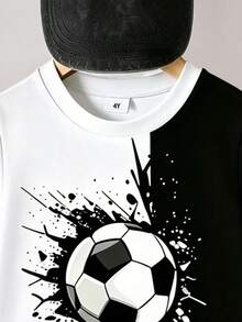 Young Boys 2-Piece Set Sports Fashion Cool Soccer Splatter Color Block Design Printed Short Sleeve T-Shirt And Soccer Printed Shorts Set Suitable For Outings In Summer - Multicolor - View 7