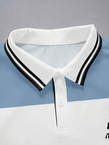 Manfinity Dauomo Summer Casual Polo Shirt For Men, Standard Size, Multi-Color Striped Print, Blue Series, Pony Print, Casual Business Style, Daily Wear, Office Wear - Multicolor - View 3