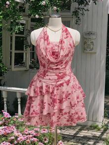 SHEIN MOD 大码印花露背迷你连衣裙 - 彩色 - 查看 11