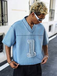 GALLERY FADE Casual Loose Fit American Brand Embroidered Denim Shirt - Light Wash - View 1