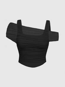 SHEIN MOD Top sin hombros transparente negro, de verano - Negro - Ver 3