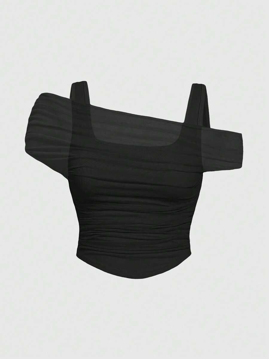 SHEIN MOD Top sin hombros transparente negro, de verano